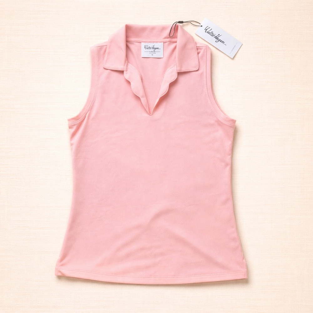 Walter Hagen Clubhouse Sleeveless Pink Scallop Collared Golf Polo Shirt Women M